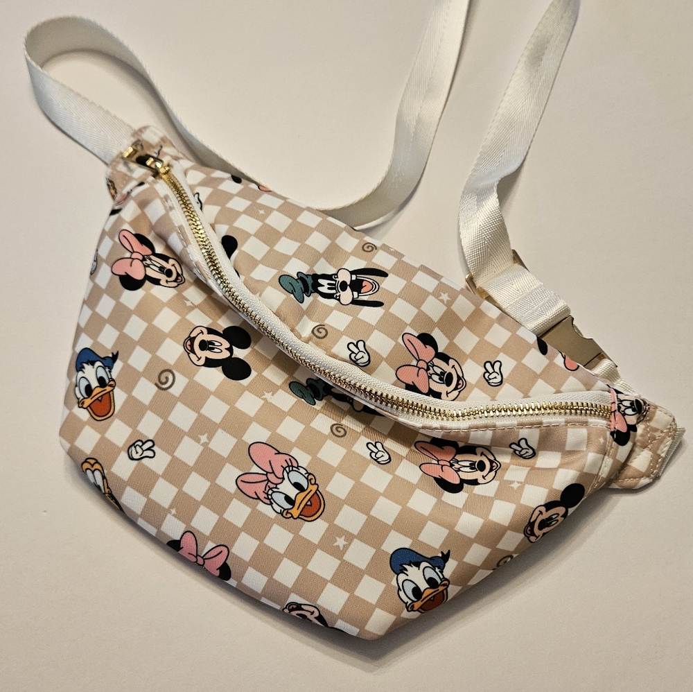 Disney Beige Checkered Crossbody Bag with Characters